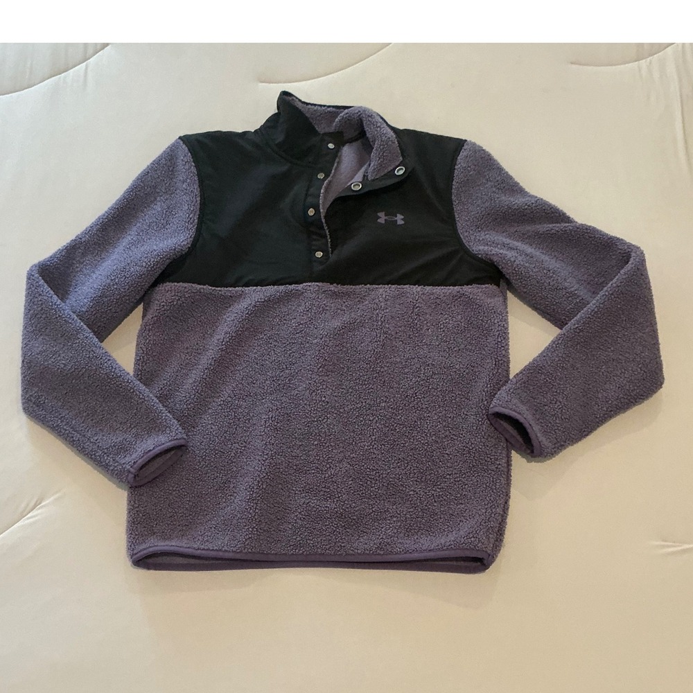 Under Armour Womens Sherpa Fleece Snap Pullover Purple Black Small